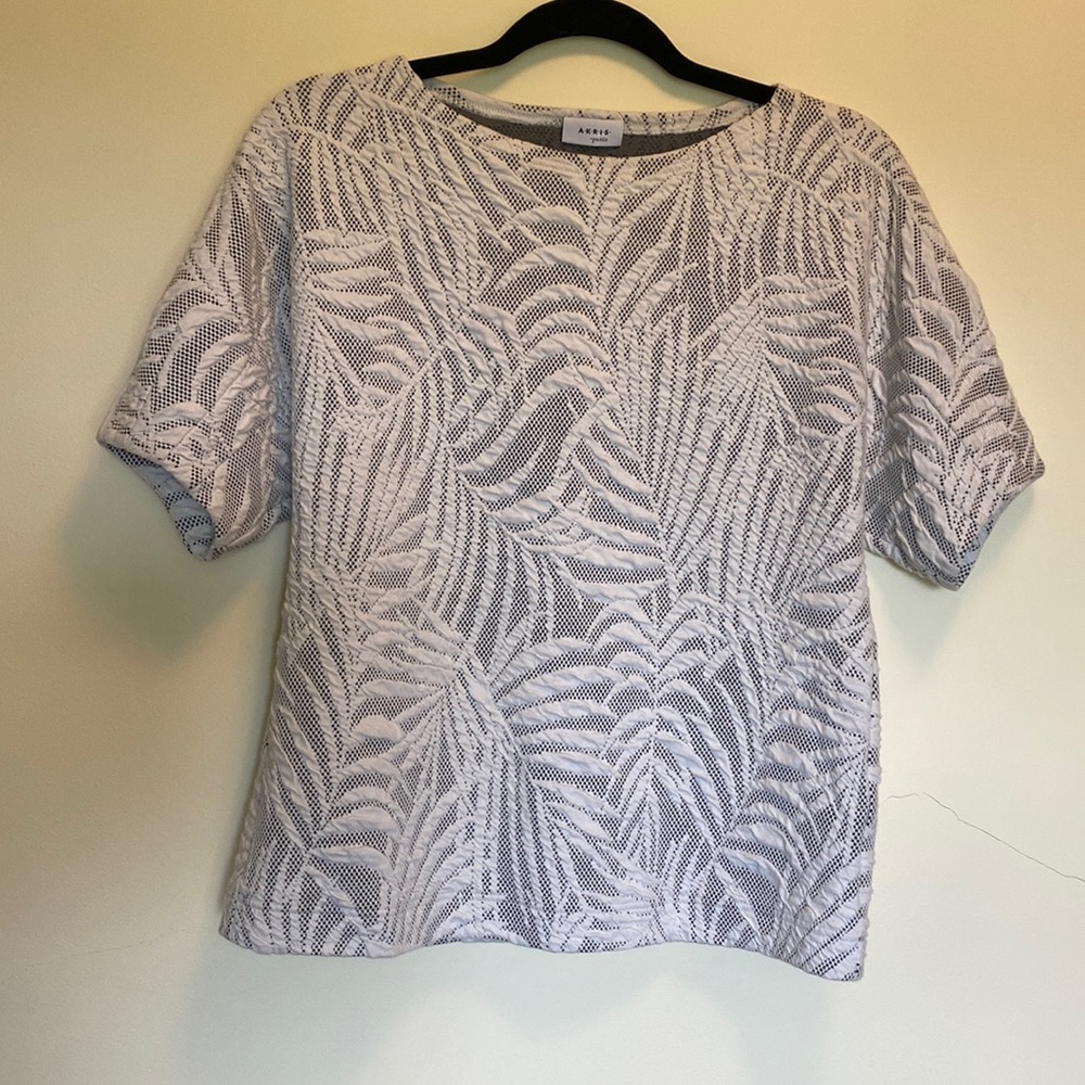 Akris Black and White Floral Textured Top US 4